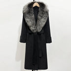 OFTBUY Long Belt 100% Wool Coat with Real Fox Fur Collar Warm Natural Fur Woolen Jacket Female New Autumn Winter Clothing Women