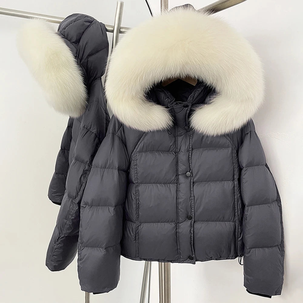 OFTBUY New Autumn Winter Top Clothing Women Tnickened Warm Fluffy Puffer Jacket Femlae Hooded Real Fox Fur Collar Down Caot