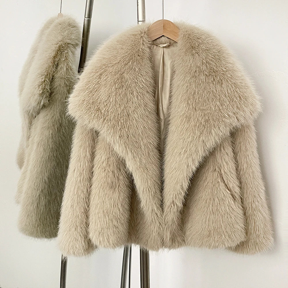 OFTBUY High Street Luxury Big Fur Collar Faux Fox Fur Jacket Female Overcoats Winter Clothes New Fashion Gradient Fluffy Fur Coat Women