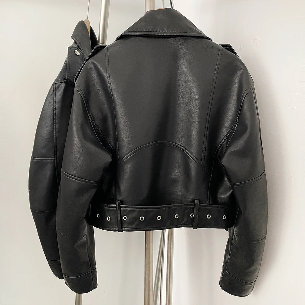 OFTBUY Fashion Faux Leather Jacket Female New Spring Autumn Long Sleeves Fake Leather Clothes Women Short Pu Leather Coat