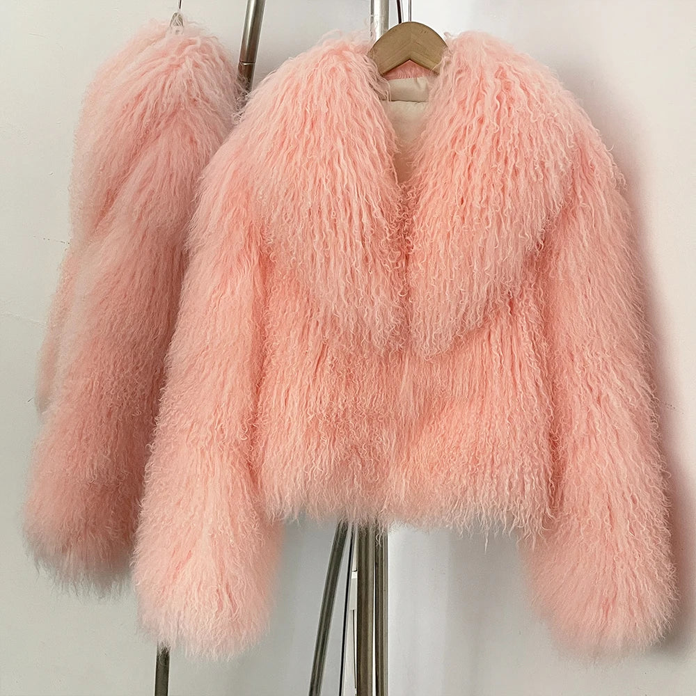 OFTBUY Elegant Fluffy Solid Thicken Warm Long Sleeves Coats Mongolian Fur Coats Fur lapel Jacket Women Winter Chic Oversize Lady
