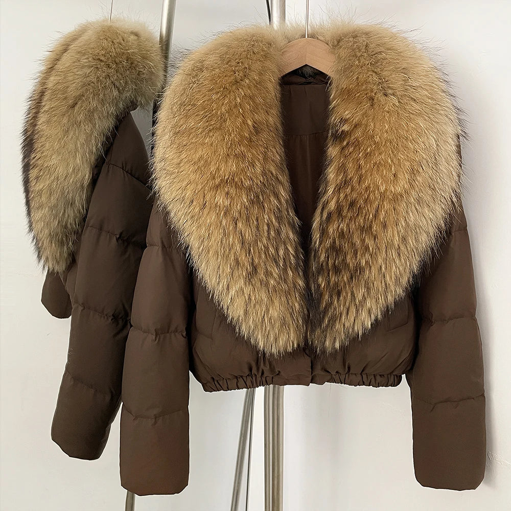 OFTBUY Big Natural Fox Fur Coat Women Autumn Winter Female Parkas 90% White Duck Down Jacket Feather Short Luxury Puffer Coat