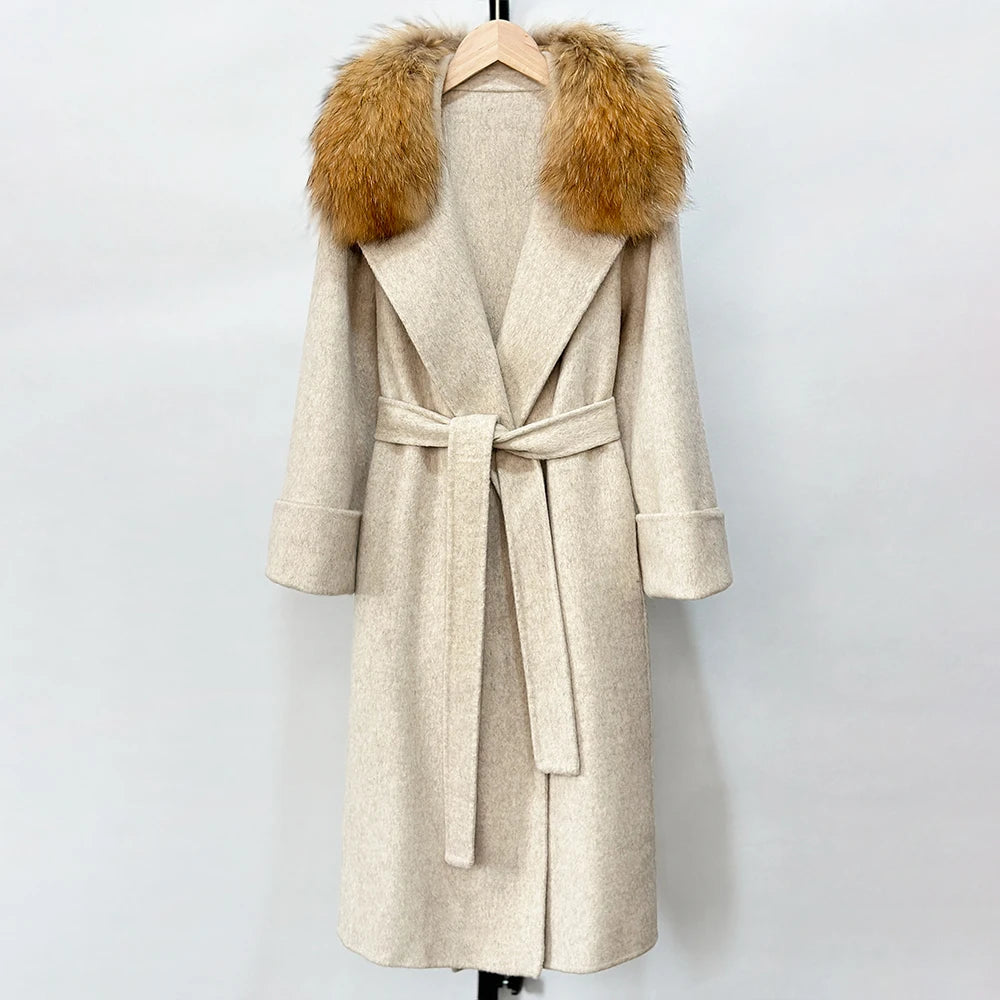 OFTBUY New Autumn Winter Long Clothing Women Natural Fur Woolen Jaket Female Fashion Warm Wool Coat with Real Fox Fur Collar