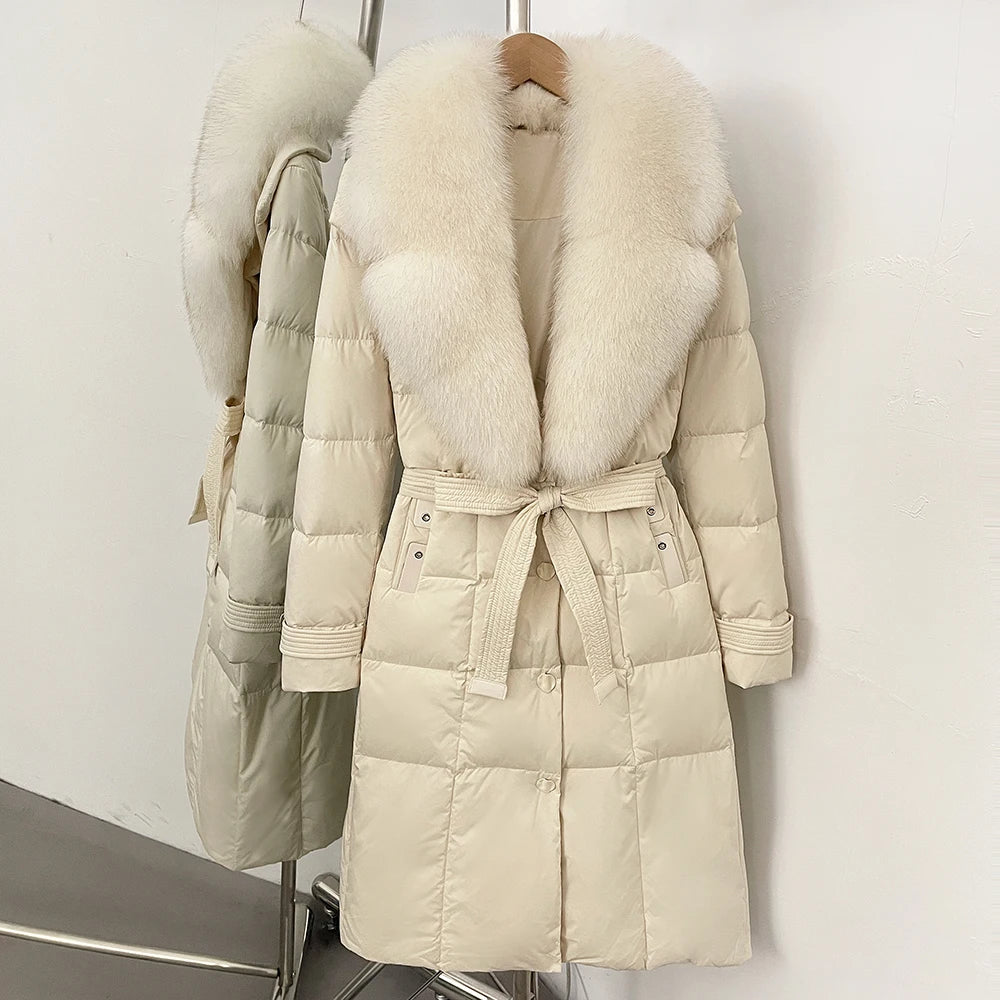 OFTBUY New Winter Real Fox Fur Long Clothes Women Belt Thickened Warm Natural Fur Duck Down Female Luxury Fashion Puffer Jacket