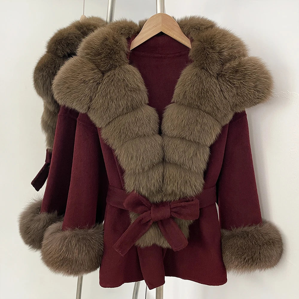 OFTBUY Luxury Real Fox Fur 100% Wool Coat Female New Autumn Winter Warm Woolen Clothes Women Long Sleeves Cashmere Woolen Jacket