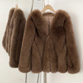 OFTBUY New Women's Real Fox Fur Coat V-Neck Textured Design Warm Winter Elegant Luxury Fashion Outerwear Natural Fur Jacket Lady