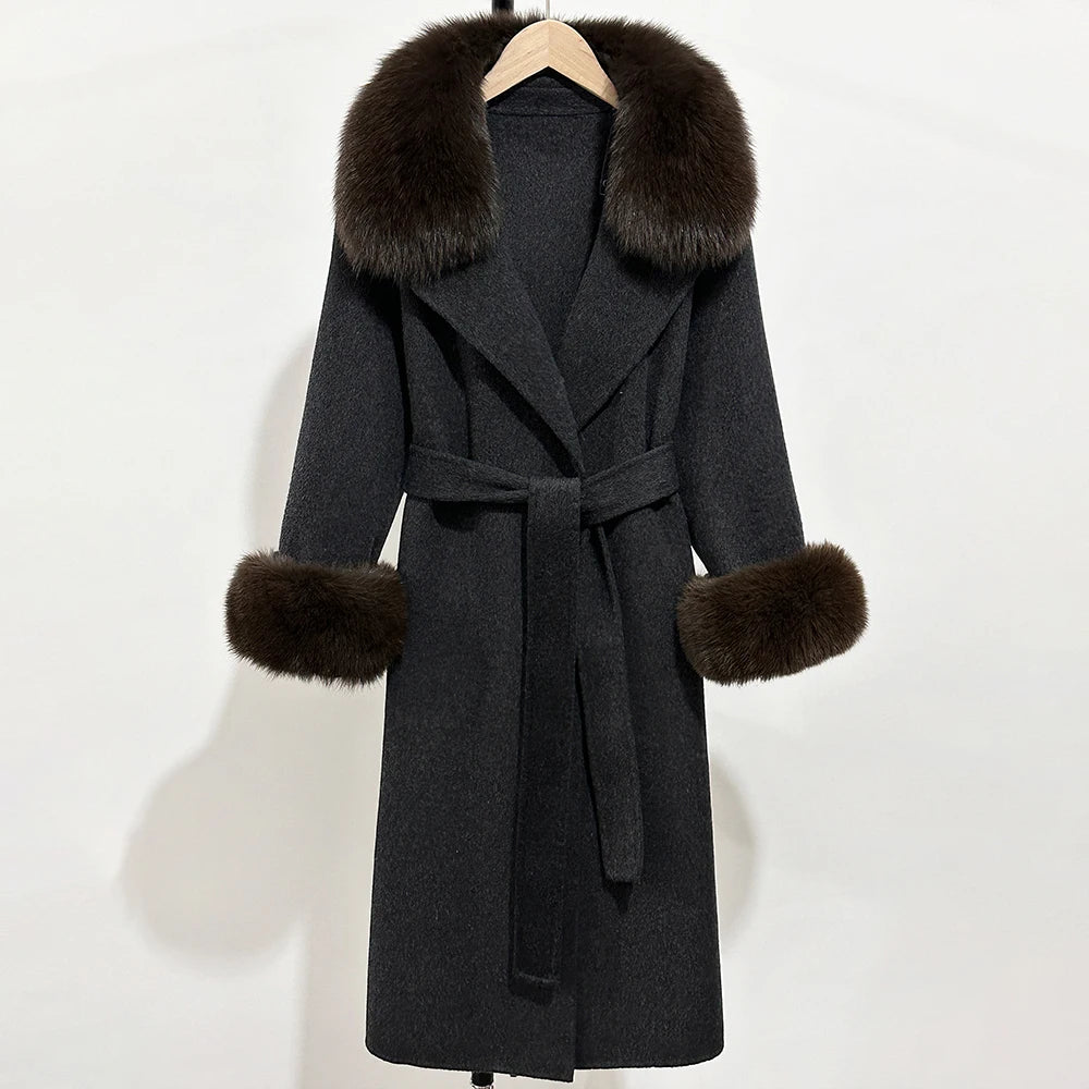 OFTBUY Fashion Warm Top Clothing Women Real Fur Wool Coat Female New Autumn Winter Wool Jacket with Natural Fur Collar and Cuffs