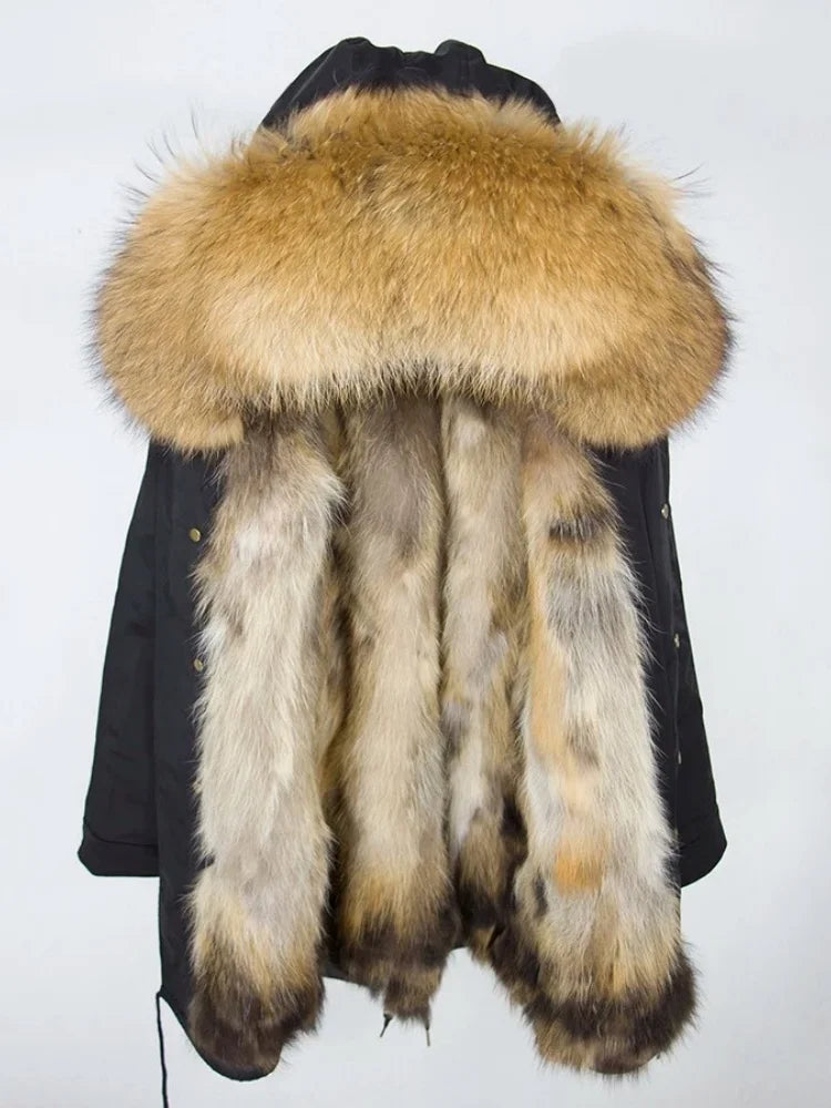 OFTBUY Real Fur Coat Winter Jacket Women Long Parka Waterproof Big Natural Raccoon Fur Collar Hood Thick Warm Real Fox Fur Liner coat