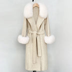 OFTBUY Fashion Warm Top Clothing Women Real Fur Wool Coat Female New Autumn Winter Wool Jacket with Natural Fur Collar and Cuffs