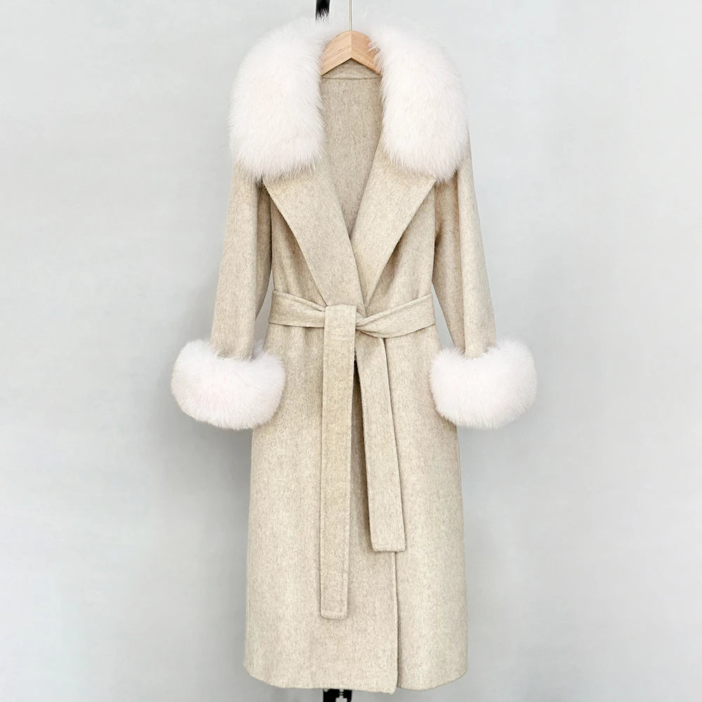 OFTBUY Fashion Warm Top Clothing Women Real Fur Wool Coat Female New Autumn Winter Wool Jacket with Natural Fur Collar and Cuffs
