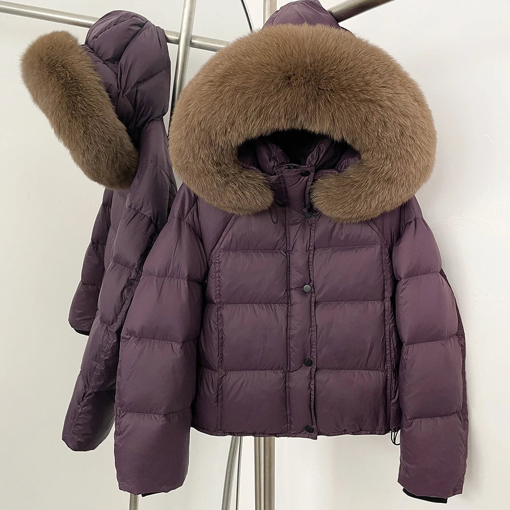 OFTBUY New Autumn Winter Top Clothing Women Tnickened Warm Fluffy Puffer Jacket Femlae Hooded Real Fox Fur Collar Down Caot