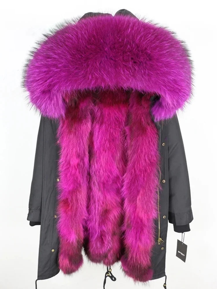OFTBUY Real Fur Coat Winter Jacket Women Long Parka Waterproof Big Natural Raccoon Fur Collar Hood Thick Warm Real Fox Fur Liner coat
