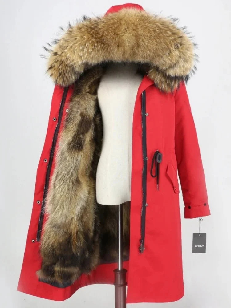 OFTBUY Real Fur Coat Winter Jacket Women Long Parka Waterproof Big Natural Raccoon Fur Collar Hood Thick Warm Real Fox Fur Liner coat