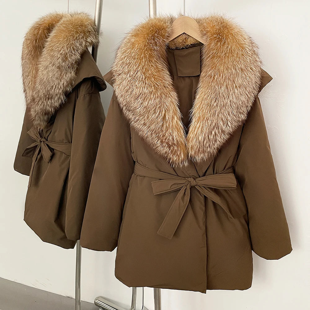 OFTBUY Natural Fox Fur Collar Fluffy Puffer Jacket Women Thickened Warm Real Fur White Duck Down Coat New Winter Parke Outerwear