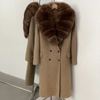 OFTBUY Woolen Coat Female Women's Luxury Double-Faced Wool Jacket Winter Oversize Real Fox Fur Double Breasted Elegant Outerwear