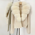 OFTBUY New Women's Knit Cardigan with Large Real Fox Fur Collar Loose Fit Warm Winter Fashion Lady Outerwear Sweater Female