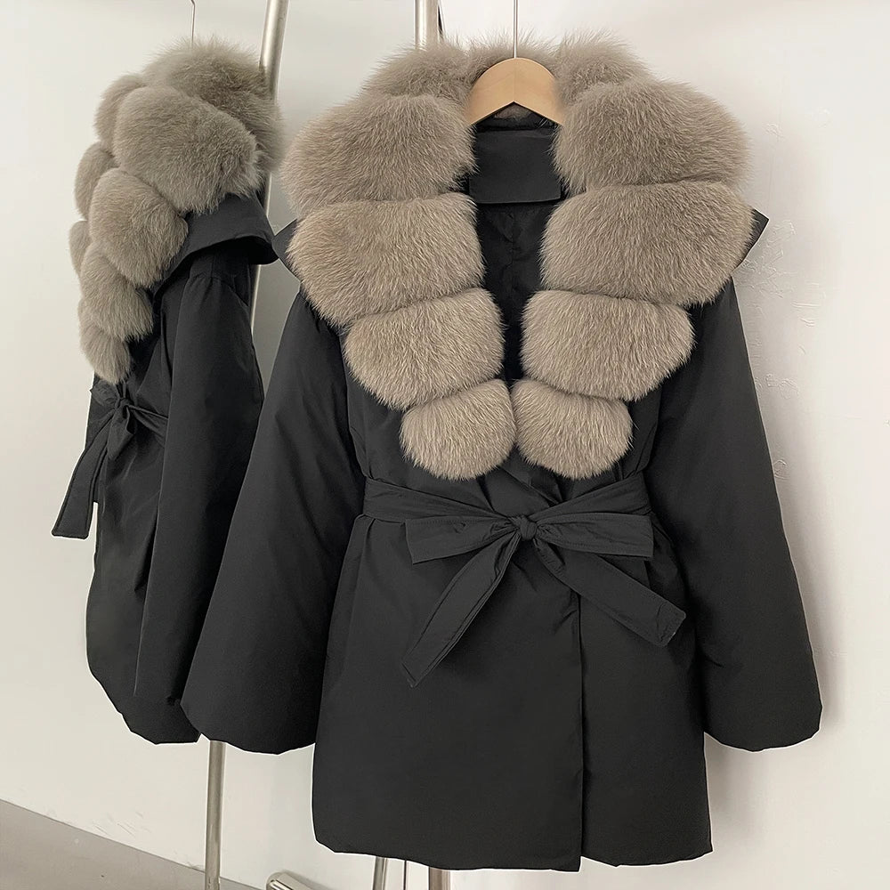 OFTBUY Natural Fox Fur Collar Fluffy Puffer Jacket Women Thickened Warm Real Fur White Duck Down Coat New Winter Parke Outerwear
