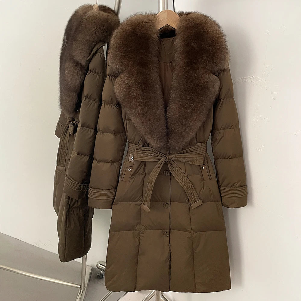 OFTBUY New Winter Real Fox Fur Long Clothes Women Belt Thickened Warm Natural Fur Duck Down Female Luxury Fashion Puffer Jacket