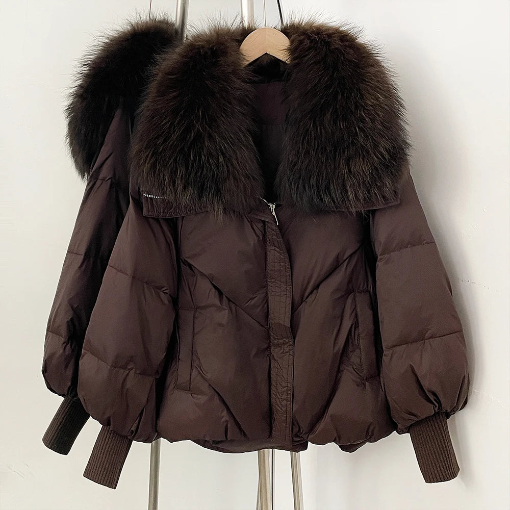 OFTBUY New Winter Loose Top Clothing Women Fashion Oversize Real Fox Fur Collar Duck Down Coat Female Natural Fur Puffer Jacket