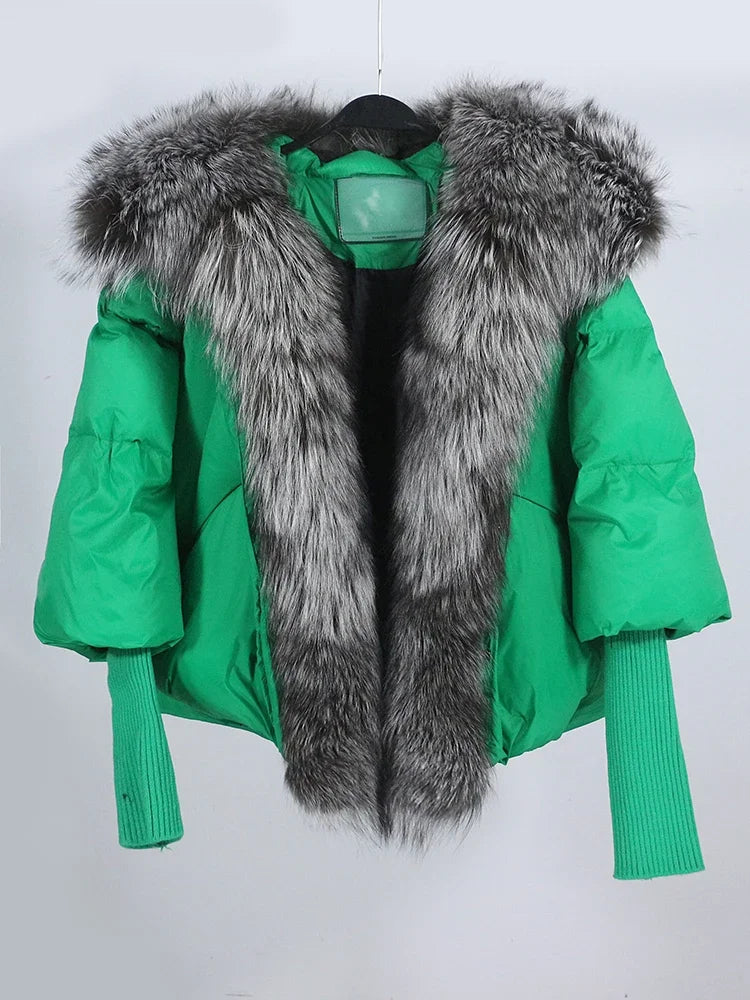 OFTUBY White Duck Down Jacket Winter Women Warm Loose Coat Natural Real Fox Fur Collar Thick Luxury Outerwear New Fashion