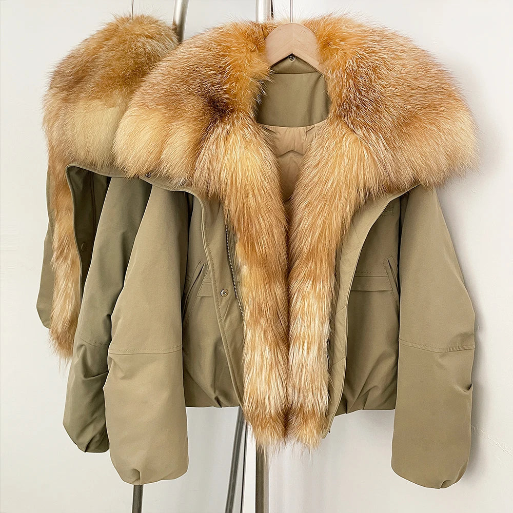 OFTBUY New Winter Warm Thickened Clothing Female Natural Fur Puffer Jacket Women's Dcuk Down Coat with Big Real Fox Fur Collar