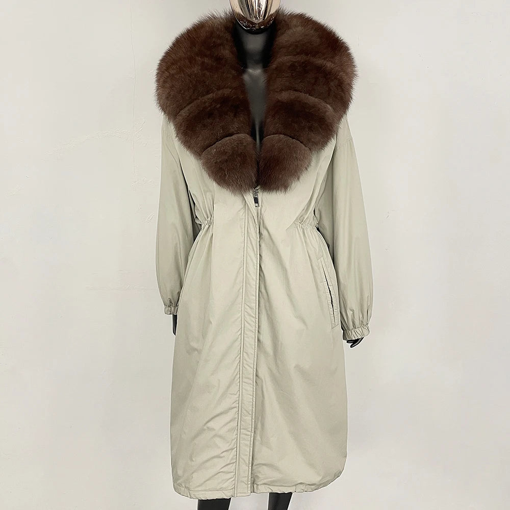 OFTBUY New Zipper Autumn Winter Clothes Women Natural Fox Fur Collar Goose Down Coat Long Warm Thickened Real Fur Puffer Jacket