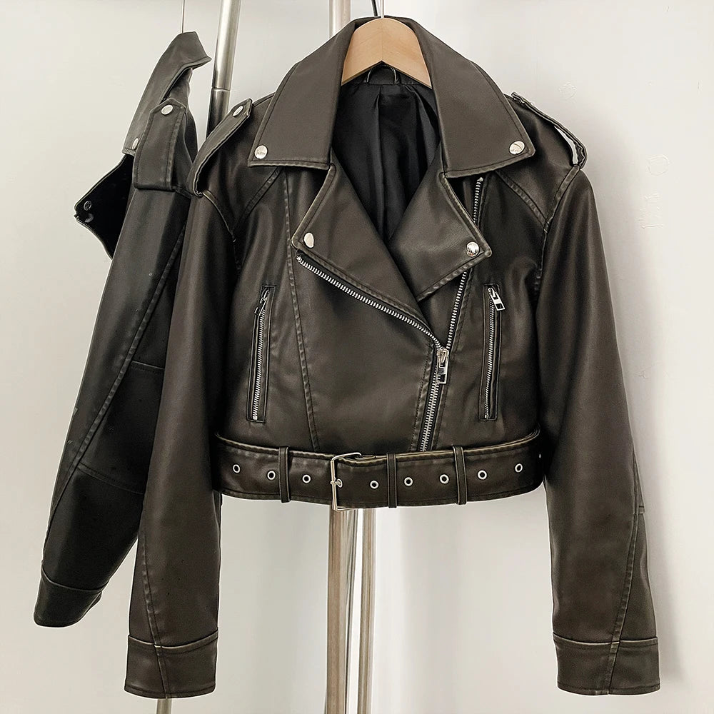 OFTBUY Fashion Faux Leather Jacket Female New Spring Autumn Long Sleeves Fake Leather Clothes Women Short Pu Leather Coat