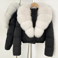 OFTBUY Luxury Cropped Puffer Jacket with Massive Real Fox Fur Collar - Premium 90% Duck Down Winter Coat