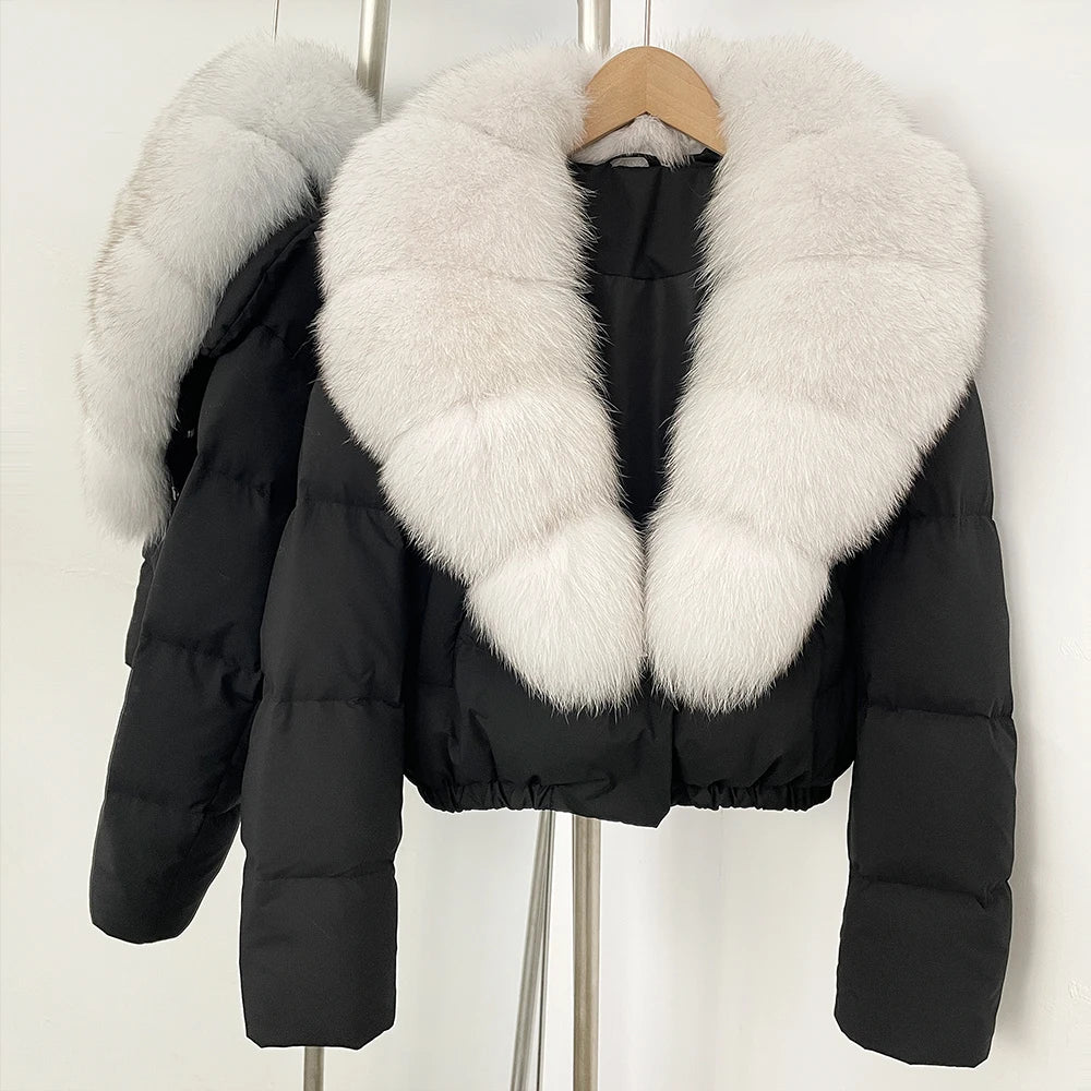 OFTBUY Big Natural Fox Fur Coat Women Autumn Winter Female Parkas 90% White Duck Down Jacket Feather Short Luxury Puffer Coat