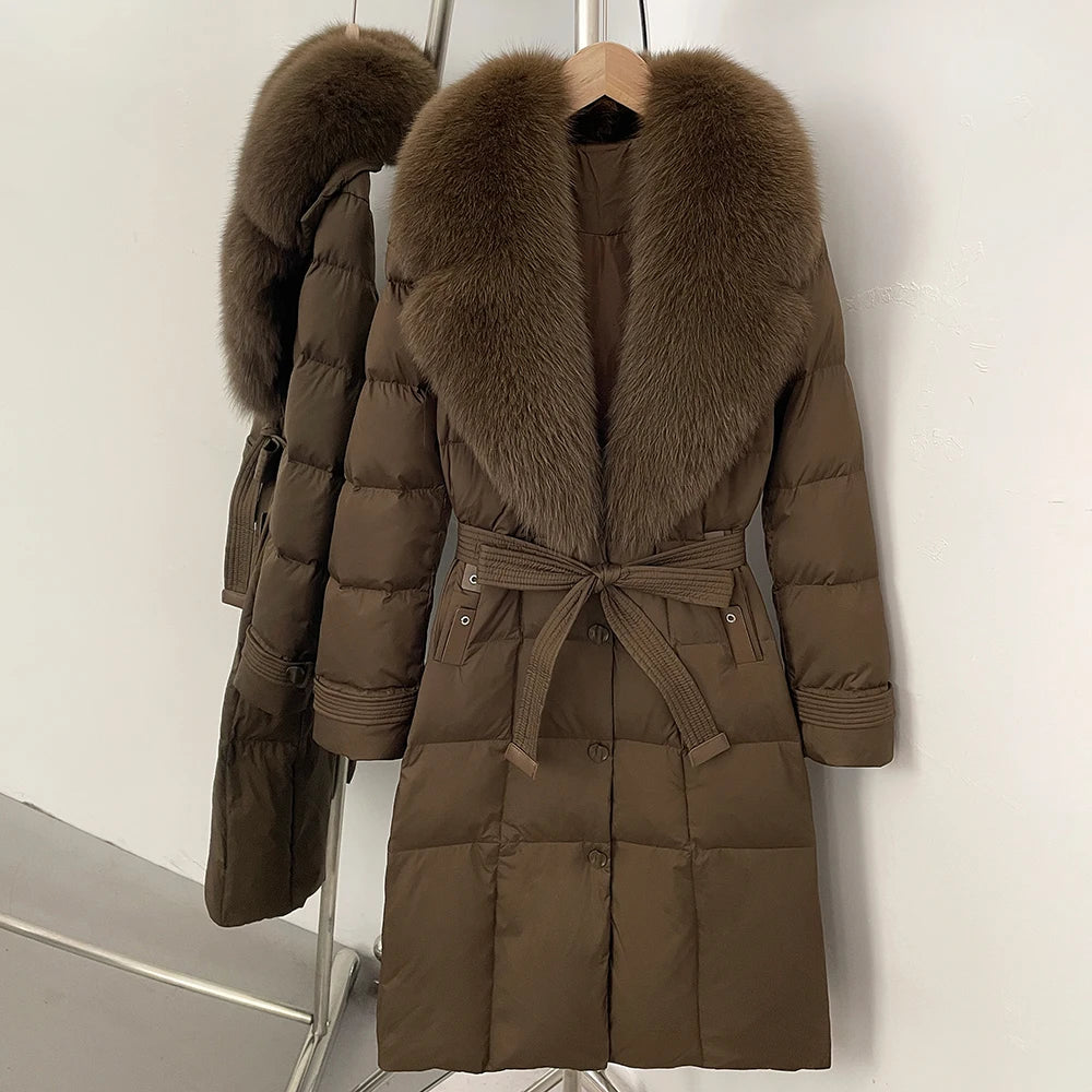 OFTBUY New Winter Real Fox Fur Long Clothes Women Belt Thickened Warm Natural Fur Duck Down Female Luxury Fashion Puffer Jacket