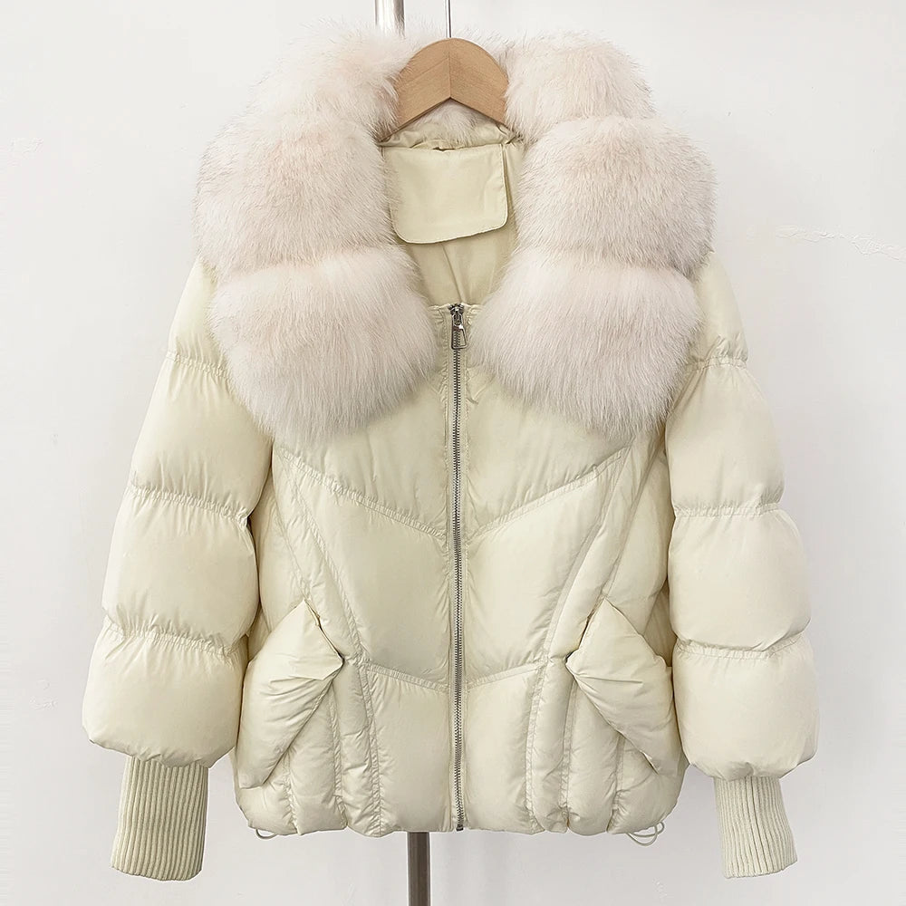 OFTBUY New Autumn Winter Clothes Women Natural Fox Fur Coat Fashion Warm Knit Sleeve Puffer Jacket Real Fur Duck Down Overcoat