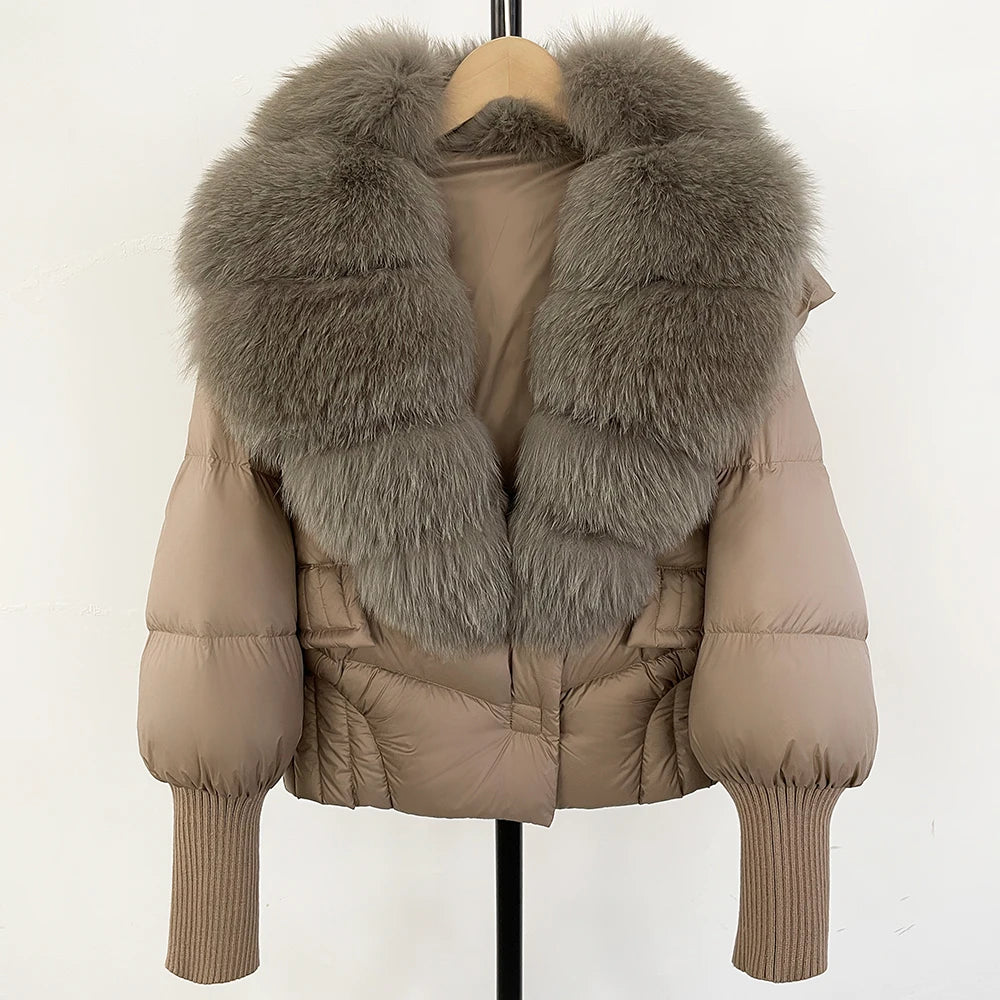 OFTBUY Big Natural Fox Fur Coat Women New Winter 90% White Duck Down Jacket Female Short Puffer Feather Coats Parkas