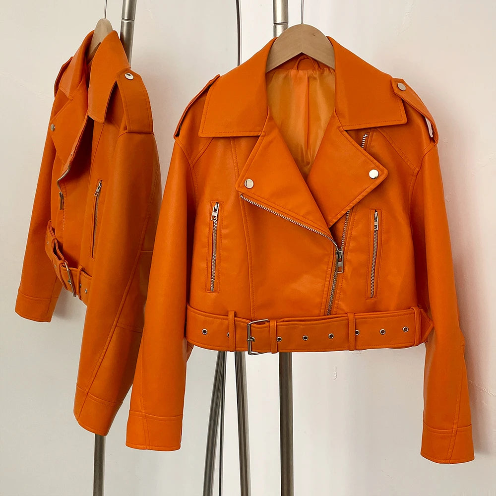 OFTBUY Fashion Faux Leather Jacket Female New Spring Autumn Long Sleeves Fake Leather Clothes Women Short Pu Leather Coat