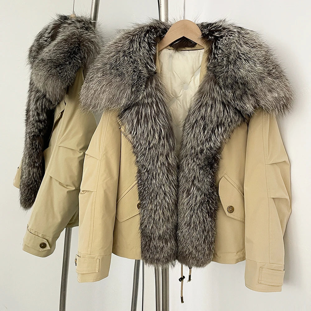 OFTBUY Warm Big Natural Fox Fur Collar Down Coat New Autumn Winter Clothing Women Waterproof Safai Real Fur Puffer Jacket Female