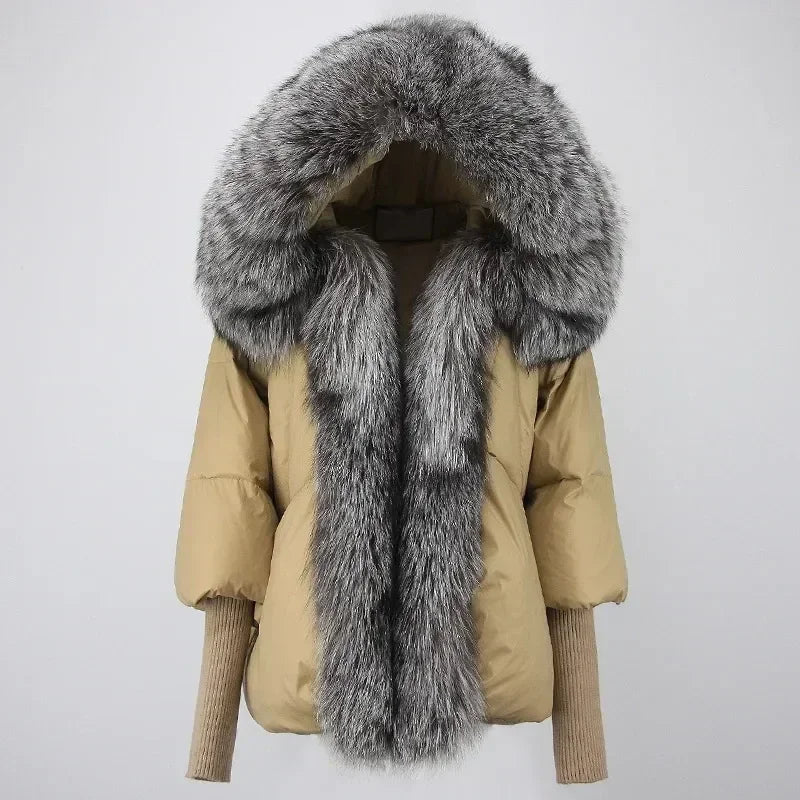 OFTBUY Hooded Natural Thick Winter Jacket Women Outerwear Real Fox Fur Coat Woman Warm Loose Oversize Duck Down Coat Streetwear