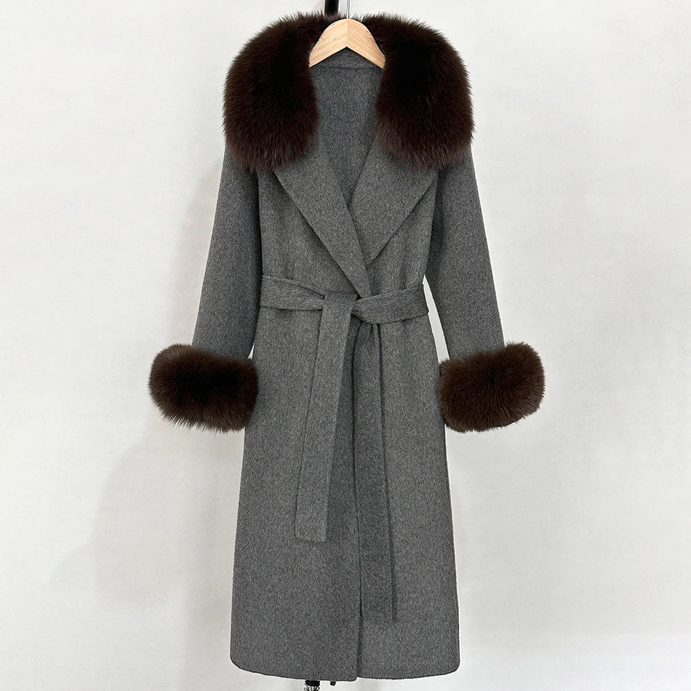 OFTBUY Fashion Warm Top Clothing Women Real Fur Wool Coat Female New Autumn Winter Wool Jacket with Natural Fur Collar and Cuffs