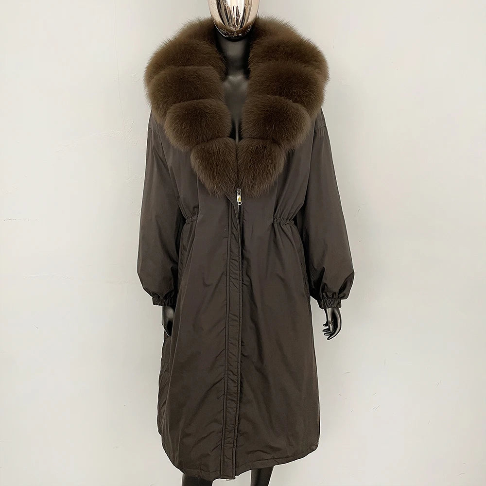 OFTBUY New Zipper Autumn Winter Clothes Women Natural Fox Fur Collar Goose Down Coat Long Warm Thickened Real Fur Puffer Jacket
