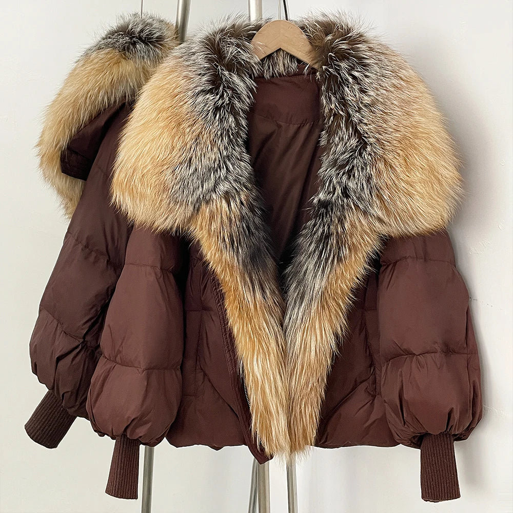 OFTBUY Puffy Sleeve Warm Loose Puffer Jacket New Women's Duck Down Jacket with Large Real Fox Fur Collar Winter Luxury Outerwear