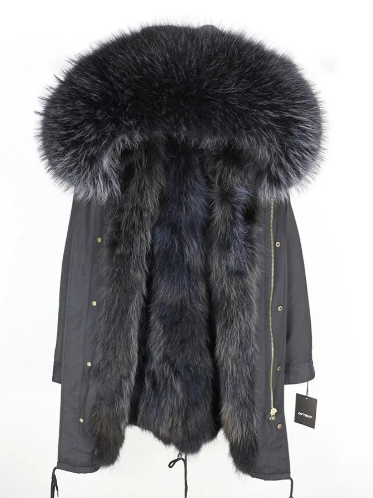 OFTBUY Real Fur Coat Winter Jacket Women Long Parka Waterproof Big Natural Raccoon Fur Collar Hood Thick Warm Real Fox Fur Liner coat