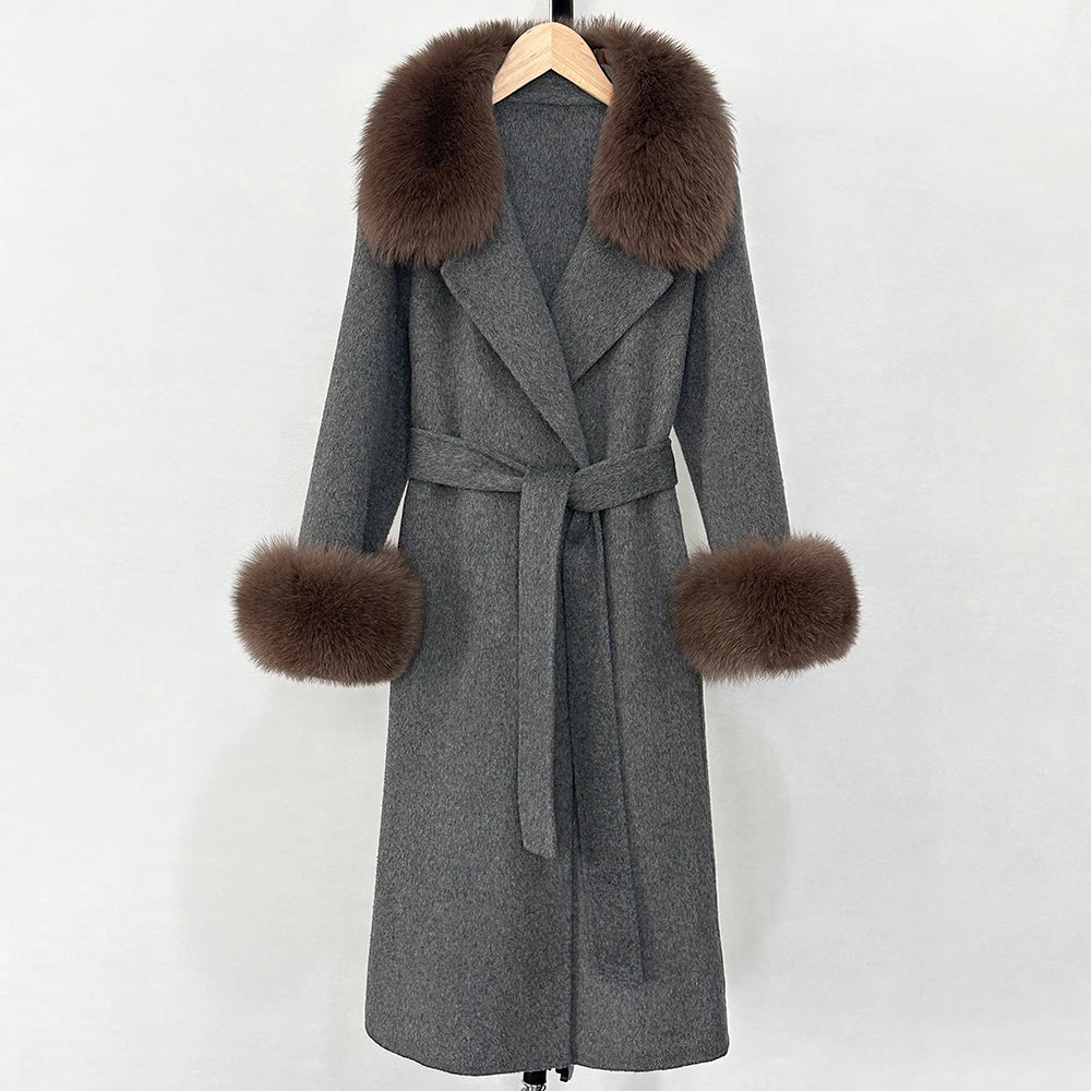 OFTBUY Fashion Warm Top Clothing Women Real Fur Wool Coat Female New Autumn Winter Wool Jacket with Natural Fur Collar and Cuffs