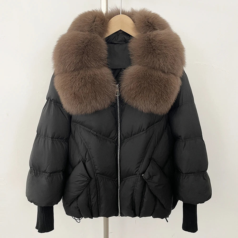 OFTBUY New Autumn Winter Clothes Women Natural Fox Fur Coat Fashion Warm Knit Sleeve Puffer Jacket Real Fur Duck Down Overcoat
