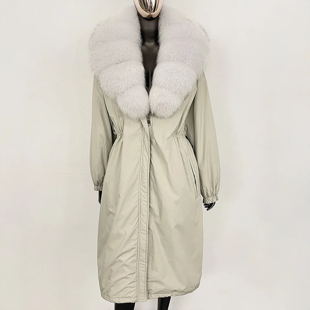 OFTBUY New Zipper Autumn Winter Clothes Women Natural Fox Fur Collar Goose Down Coat Long Warm Thickened Real Fur Puffer Jacket