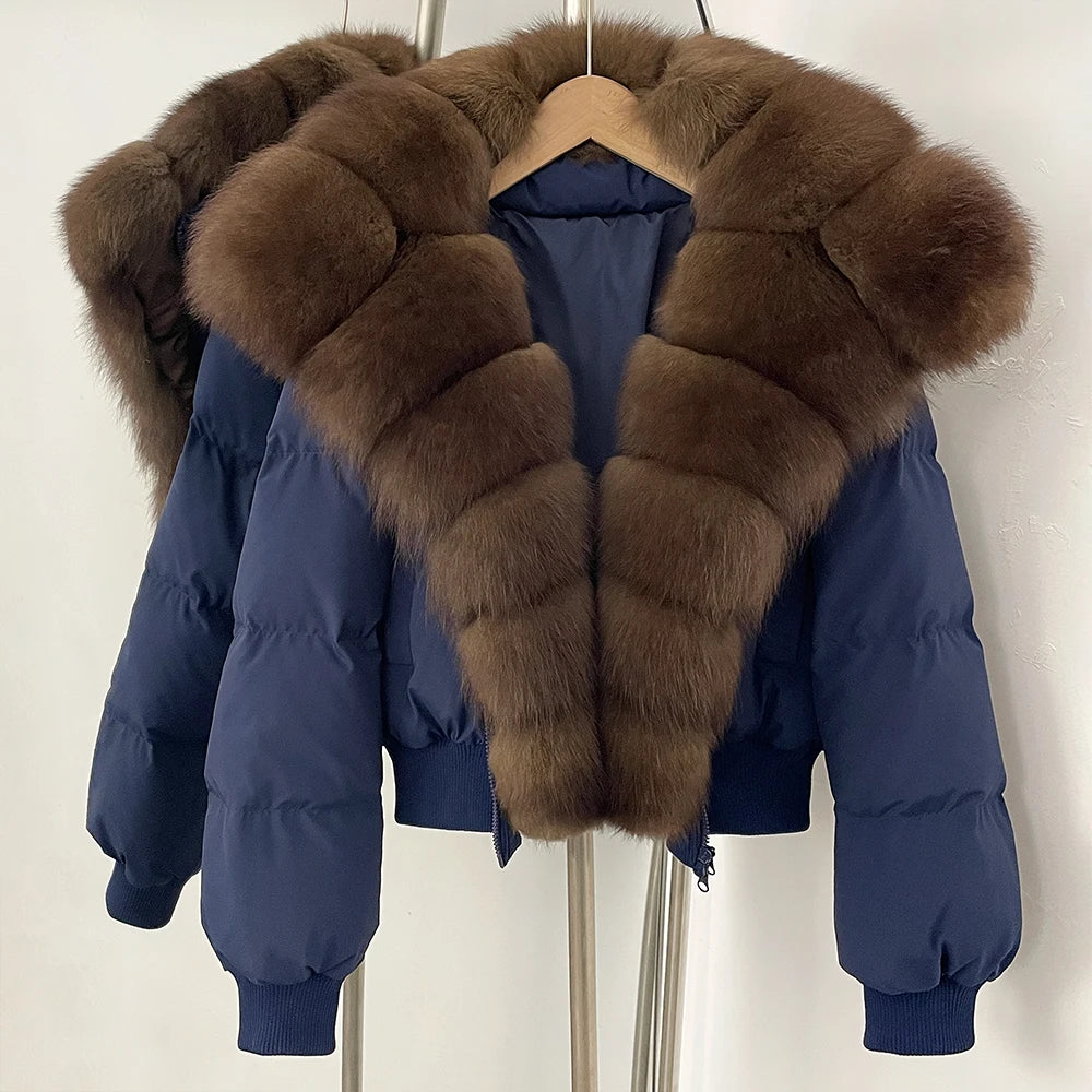OFTBUY New Winter Real Fox Fur Hooded 90% White Duck Down Jacket Women Short Loose Puffer Coat Female Thicken Parkas