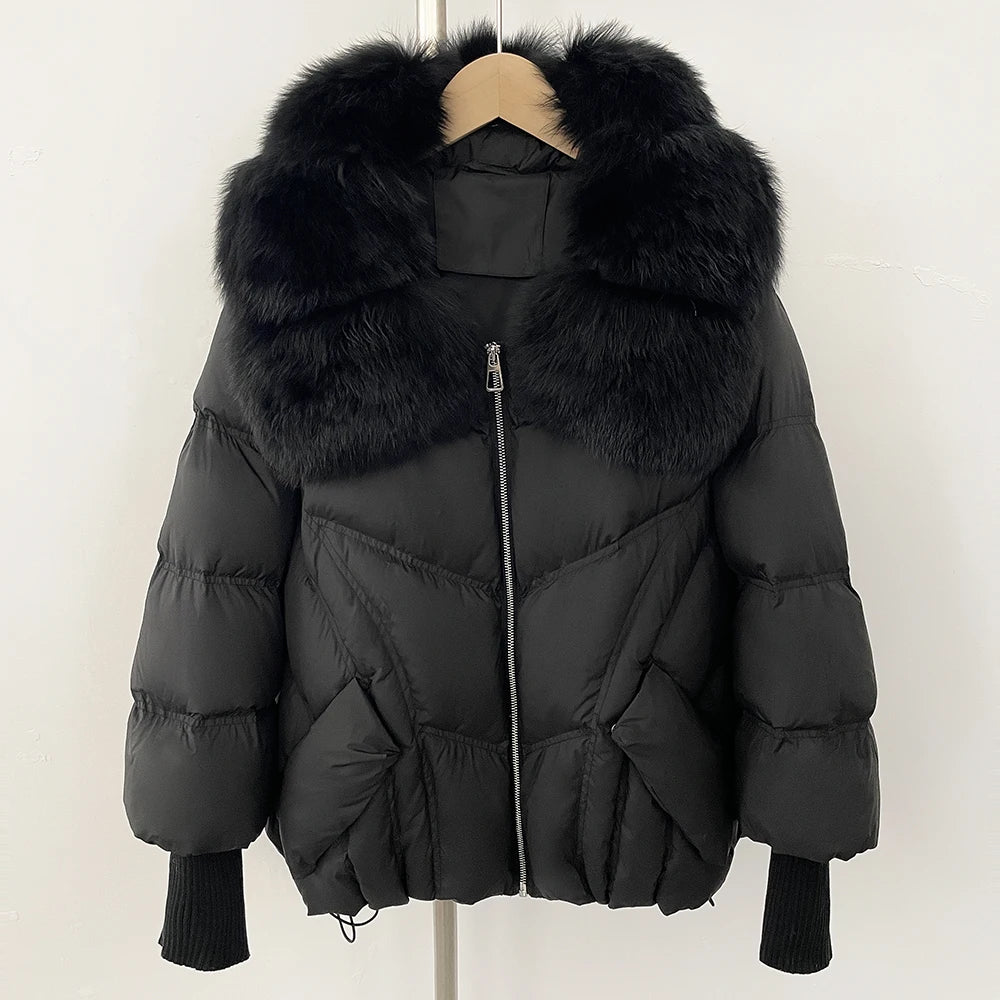 OFTBUY New Autumn Winter Clothes Women Natural Fox Fur Coat Fashion Warm Knit Sleeve Puffer Jacket Real Fur Duck Down Overcoat