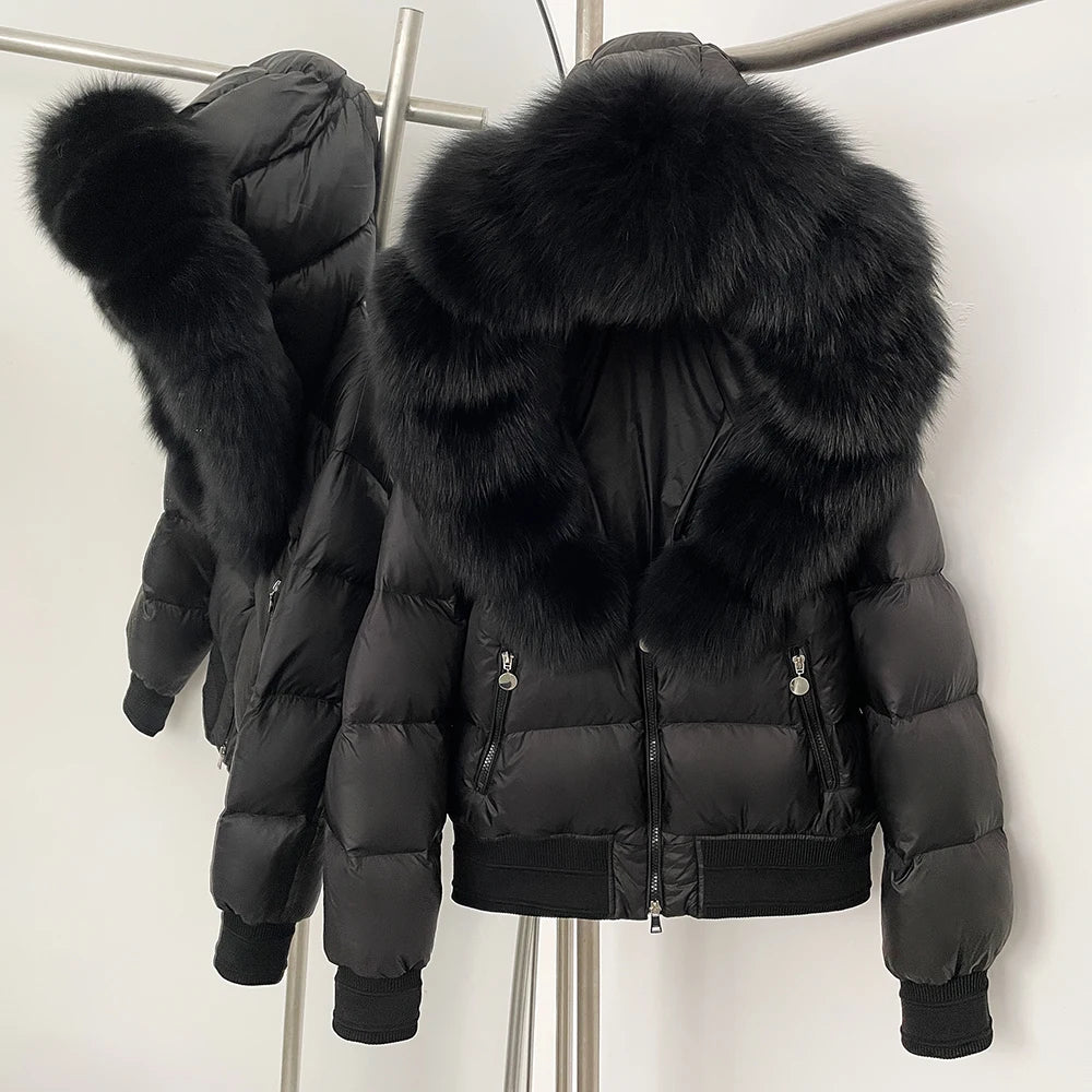 OFTBUY Hooded Thickened Warm Fluffy Puffer Jacket Women New Winter Real Fox Fur Top Clothing Natural Fur White Duck Down Coat