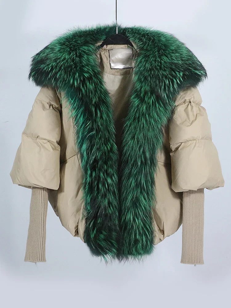 OFTUBY White Duck Down Jacket Winter Women Warm Loose Coat Natural Real Fox Fur Collar Thick Luxury Outerwear New Fashion