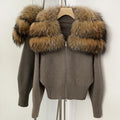 OFTBUY Women's Real Fox Raccoon Fur Collar Knit Zip Up Cardigan Ribbed Hem Warm Winter Sweater Jacket Female Luxury Outerwear