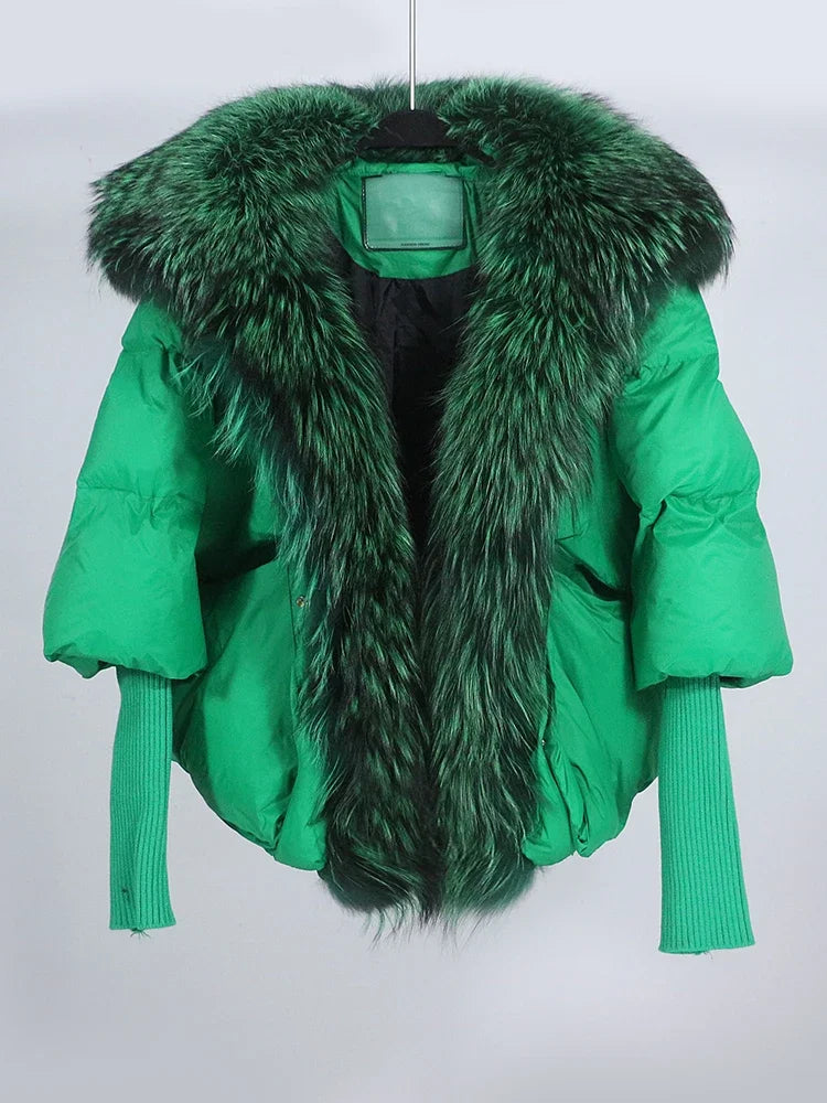 OFTUBY White Duck Down Jacket Winter Women Warm Loose Coat Natural Real Fox Fur Collar Thick Luxury Outerwear New Fashion