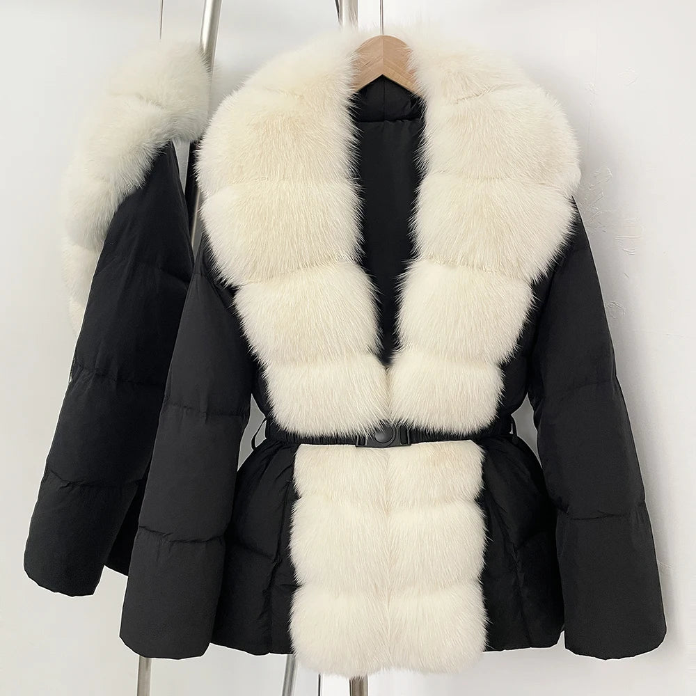 OFTBUY Big Natural Fox Fur Collar Puffer Jacket Female New Autumn Winter Thick Warm Clothes Women Fluffy Real Fur Duck Down Coat