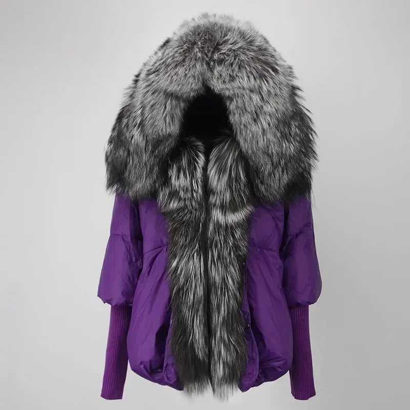 OFTBUY Hooded Natural Thick Winter Jacket Women Outerwear Real Fox Fur Coat Woman Warm Loose Oversize Duck Down Coat Streetwear